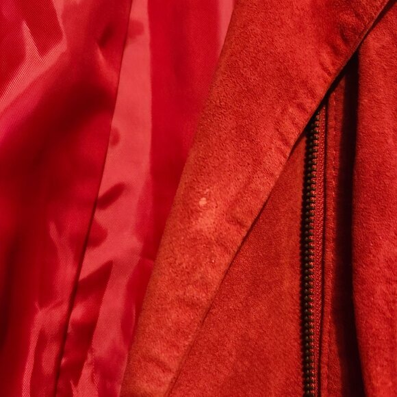 Alfani Women’s Small Red Suede Leather Moto Jacket Asymmetrical Zip Biker - Picture 6 of 10